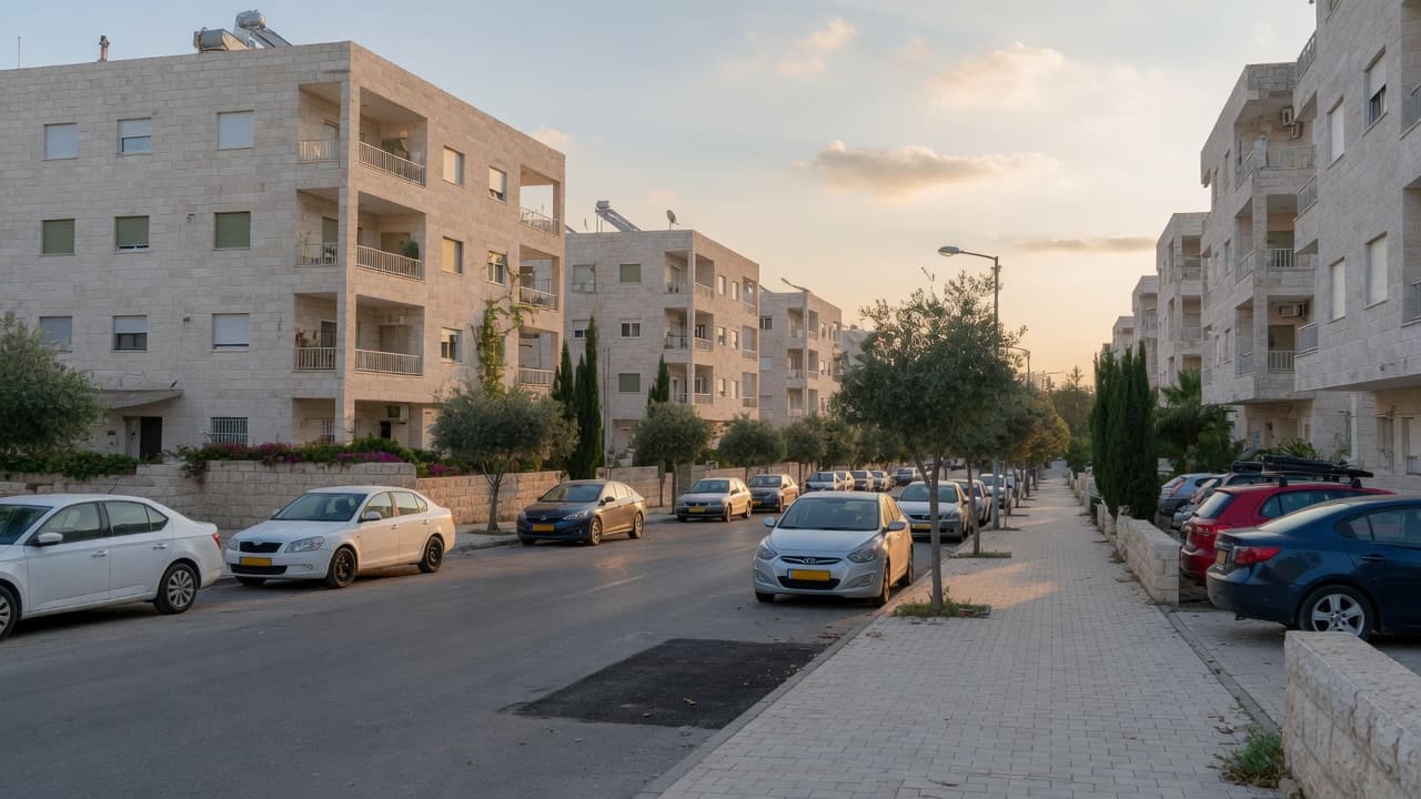 רחוב מגורים בשכונה חדשה (בעזרת AI)